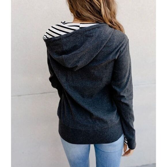 Ampersand Avenue On The Go Striped Zip Up Hoodie | Size XS - Picture 2 of 5
